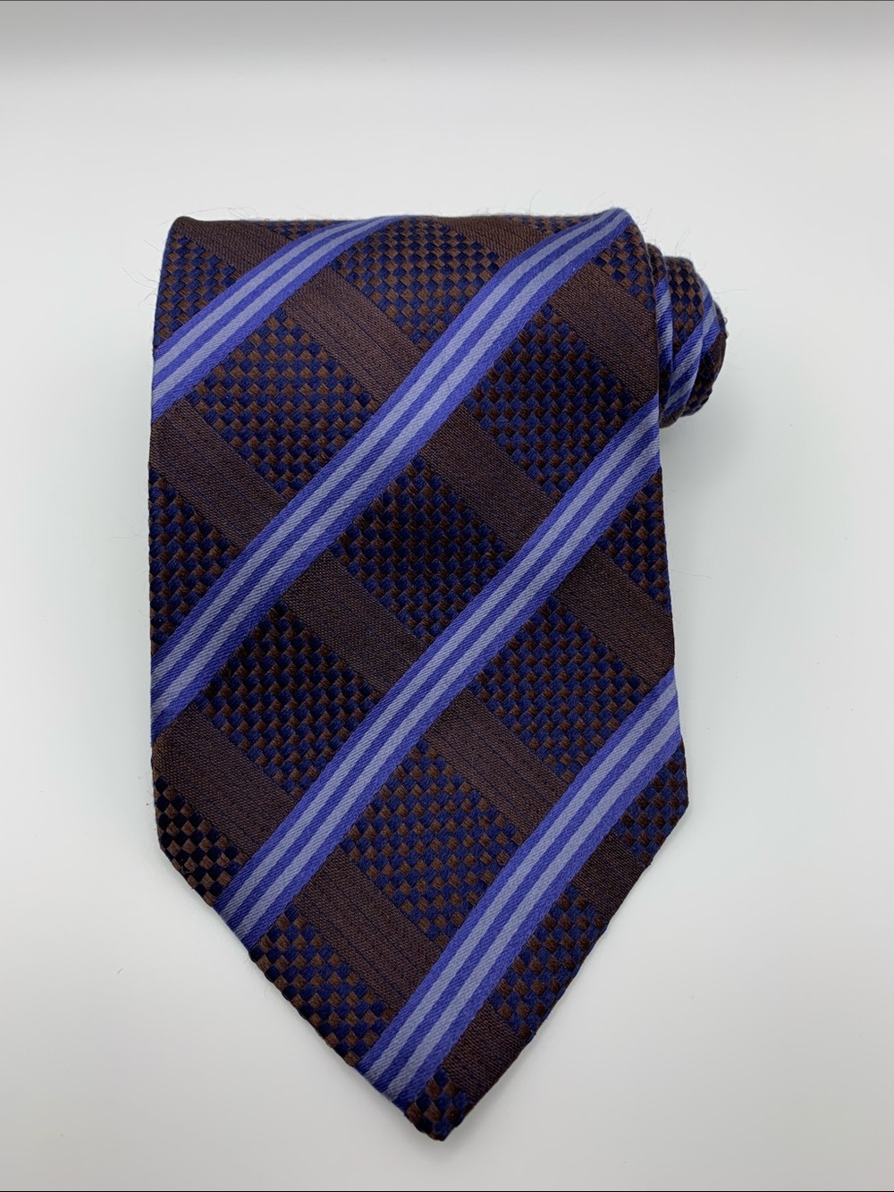 Ermenegildo Zegna Silk Tie Brown Purple Geometric Woven Made in Italy
